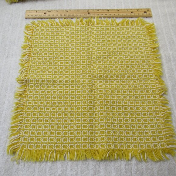 Cloth Fabric Napkins Set of 8 10 inches Yellow White Checker Fringe Vintage Good - Picture 12 of 13